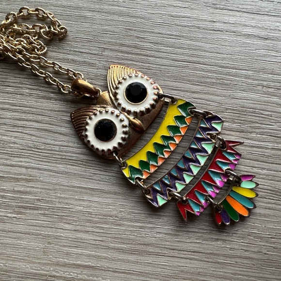 Metal Owl Pendant - Multi-Colour, 2” - Picture 7 of 7